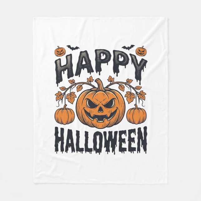 Couverture Polaire Joyeux Halloween Citrouille Design de Gravure Vint (Devant)