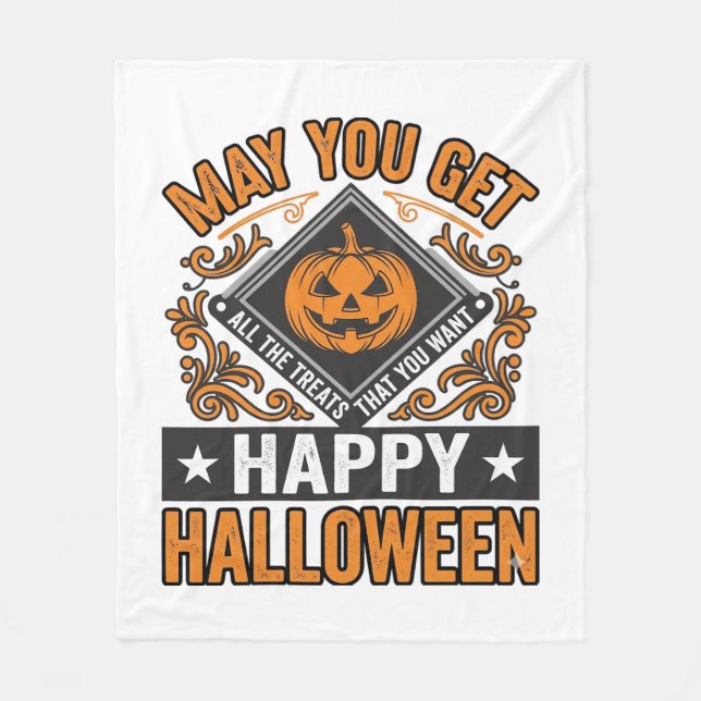 Couverture Polaire Joyeux Halloween Citrouille Traitements Vintage (Devant)
