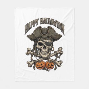Couverture Polaire Joyeux Halloween Crâne de Pirate Os Croisés Citrou