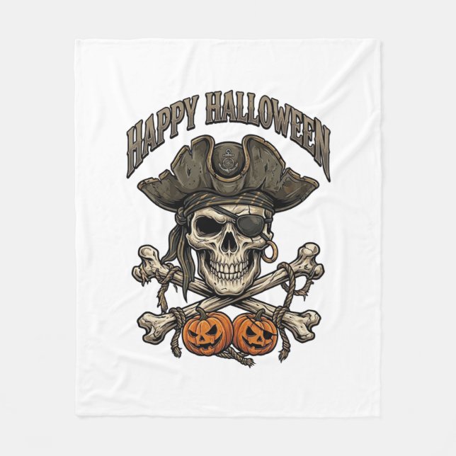 Couverture Polaire Joyeux Halloween Crâne de Pirate Os Croisés Citrou (Devant)