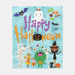 Couverture Polaire Joyeux Halloween Enfants Aquarelle Mignonne et Eff
