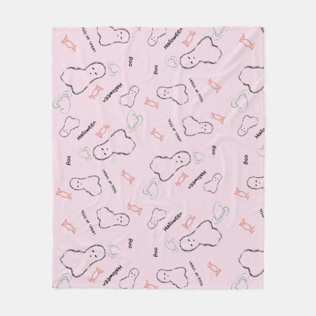 Couverture Polaire Joyeux Halloween Ghost Candy main Lettering Doodle (Devant)
