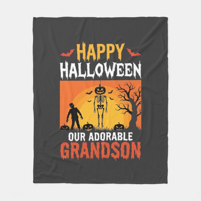 Couverture Polaire Joyeux Halloween Petit-Fils Squelette Citrouille (Devant)