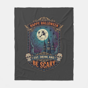 Couverture Polaire Joyeux Halloween Sorcière Château Crânes Gras Boir