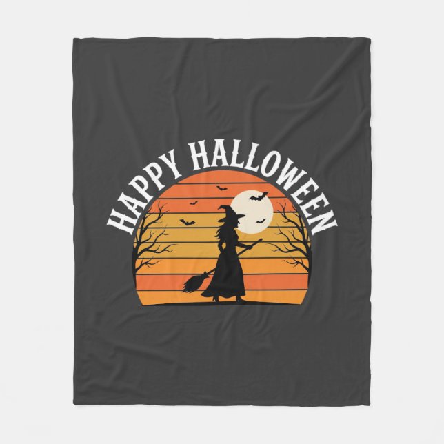 Couverture Polaire Joyeux Halloween Sorcière Coucher de soleil Design (Devant)