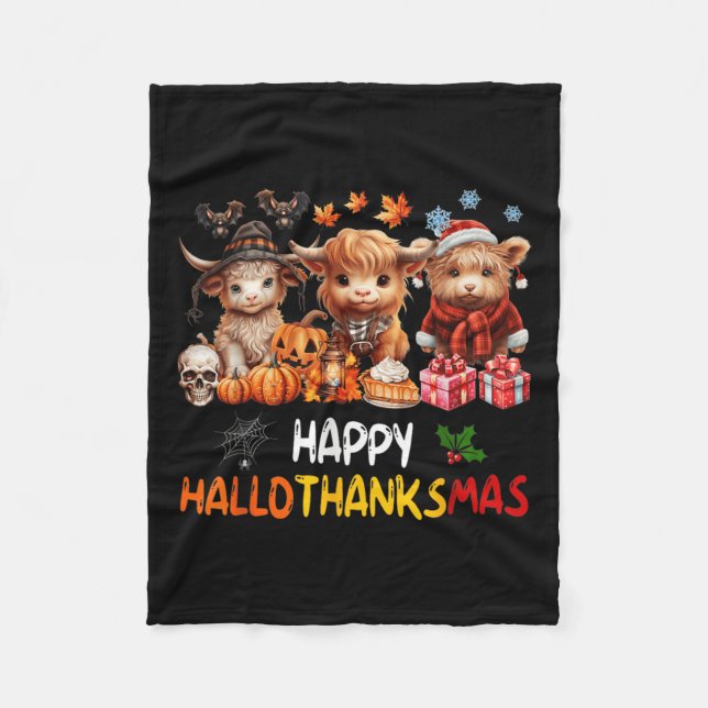 Couverture Polaire Joyeux Halloween Thanksgiving Christmas Highland C (Devant)