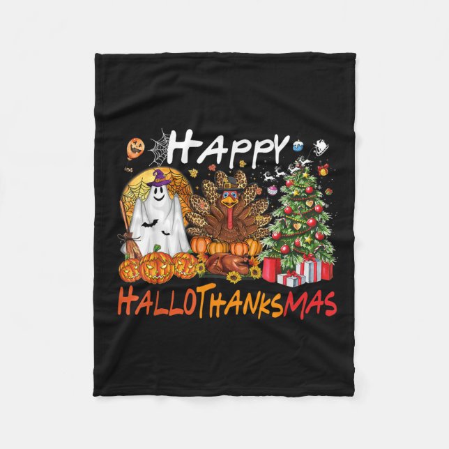 Couverture Polaire Joyeux Hallowthanksmas Automne Noël Halloween Fam (Devant)