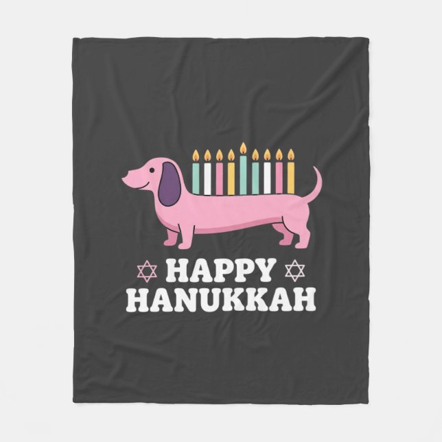 Couverture Polaire Joyeux Hanukkah chien teckel (Devant)