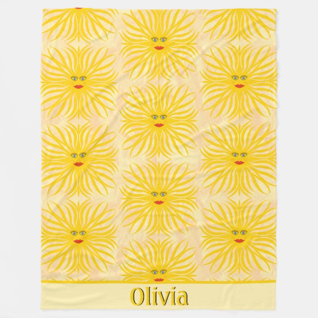 Couverture Polaire Joyeux Jaune Rouge Motif de la Face Enfants (Devant)