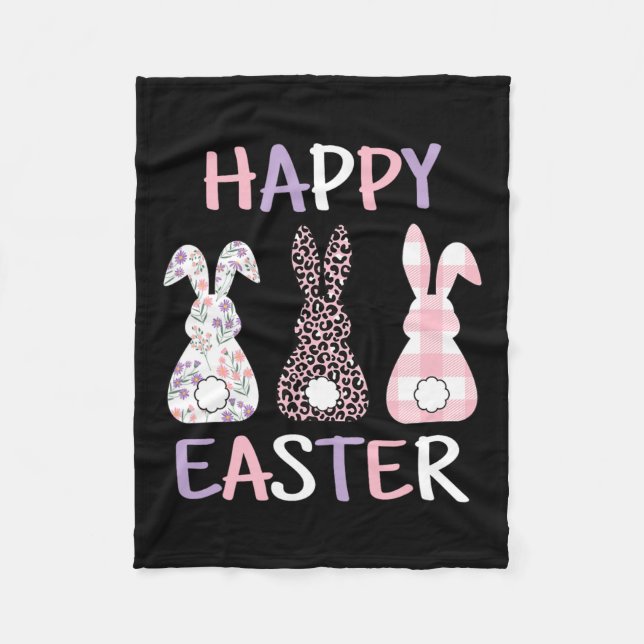 Couverture Polaire Joyeux lapin de fleur de Pâques mignon rose léopar (Devant)
