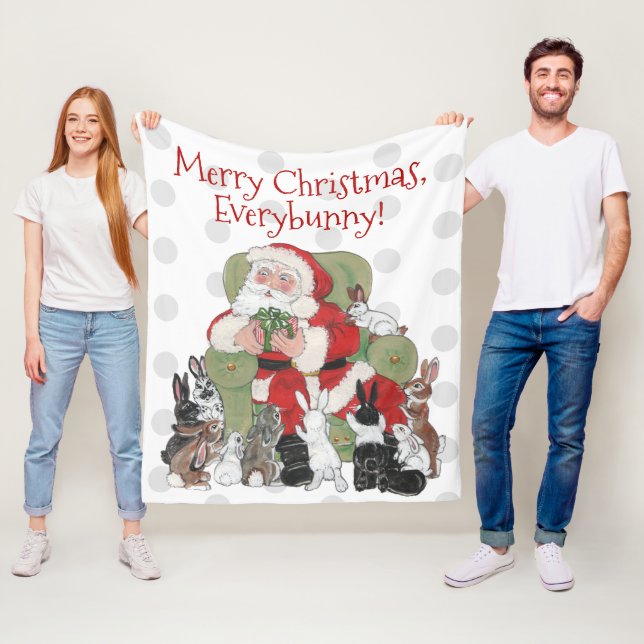 Couverture Polaire Joyeux Noël animal Lapin Lapin Père Noël Rouge Ver (En situation)