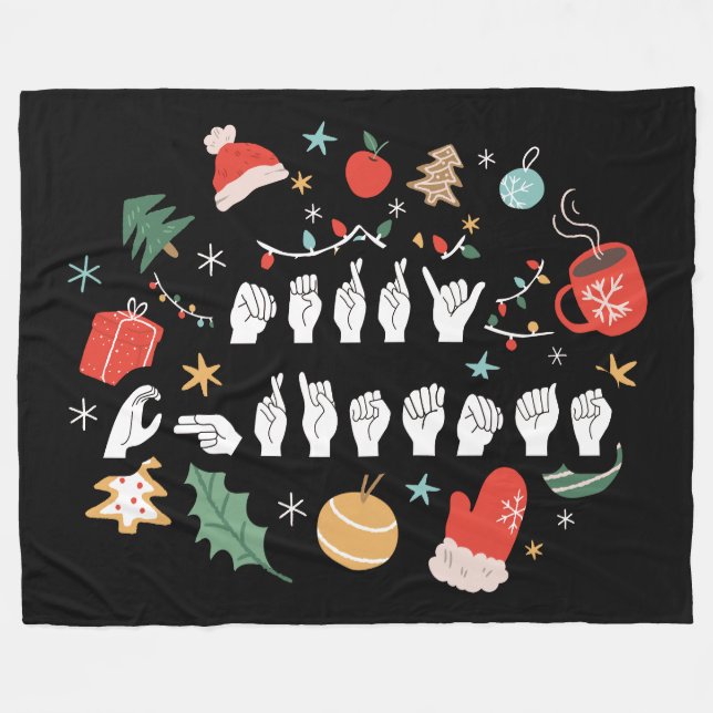 Couverture Polaire Joyeux Noël - ASL American Sign Language III (Devant (Horizontal))
