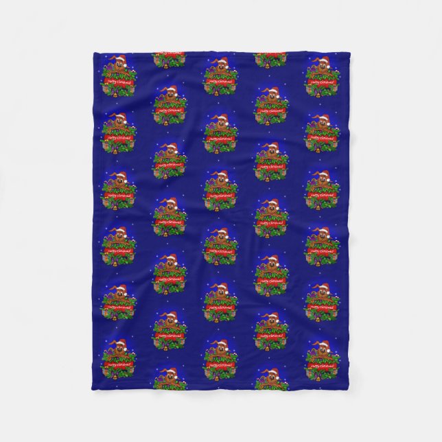 Couverture Polaire Joyeux Noël avec lapin de Noël (Devant)