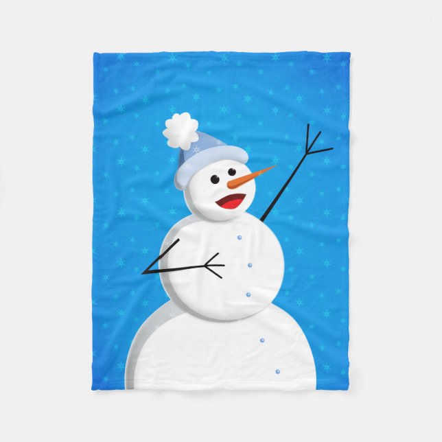 Couverture Polaire Joyeux Noël bleu Snowman (Devant)