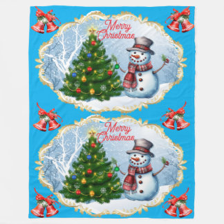 Couverture Polaire Joyeux Noël Bonhomme de Neige Cloches Mignon