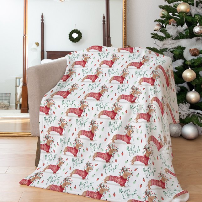 Couverture Polaire Joyeux Noël | Chandail de Noël Dachshund Dog (Merry Christmas | Dachshund Dog Christmas Sweater Fleece Blanket)