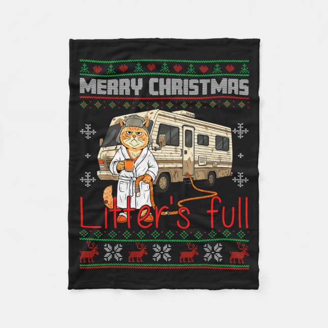 Couverture Polaire Joyeux Noël Chat plein de portée Pull dégueu Chri (Devant)