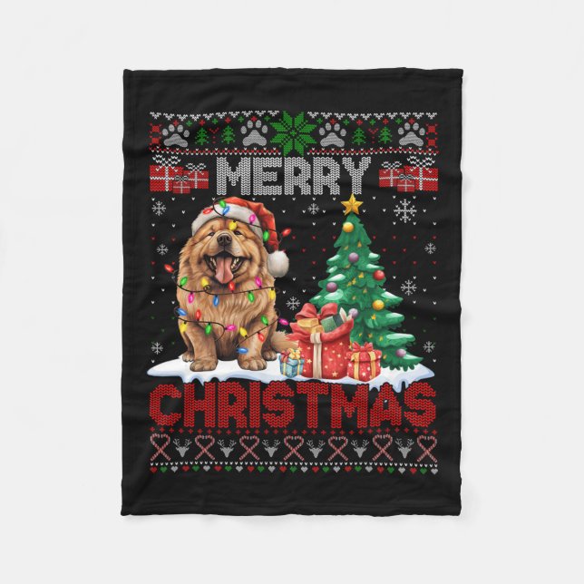 Couverture Polaire Joyeux Noël Chow Chow Amoureux des chiens Famille  (Devant)