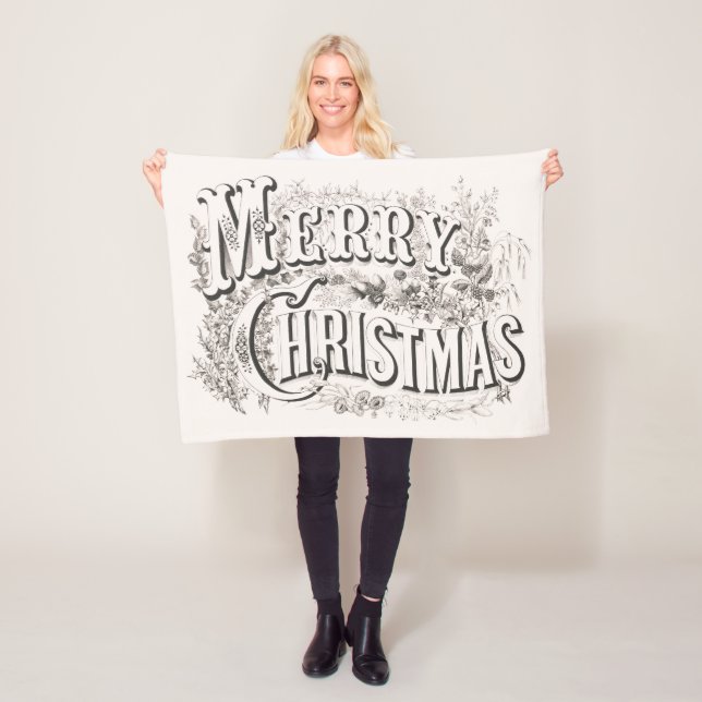 Couverture Polaire Joyeux Noël, Courrier Vintage & Ives (reprod. (En situation)