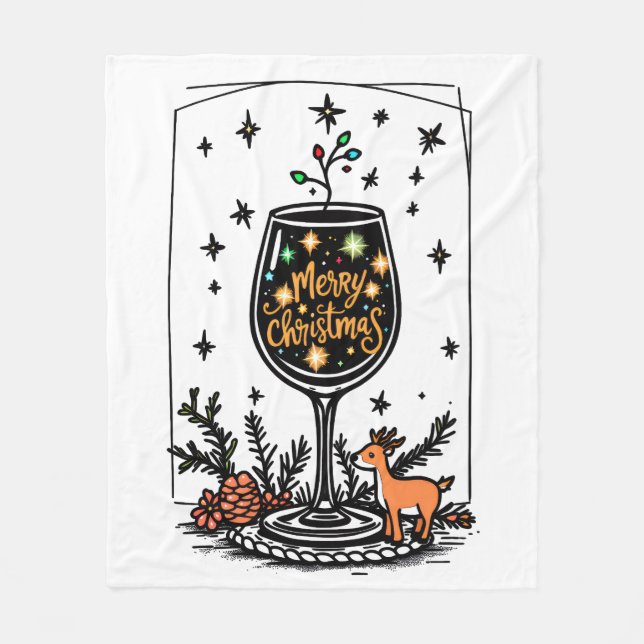 Couverture Polaire Joyeux Noël dans un verre de vin (Devant)