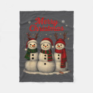 Couverture Polaire Joyeux Noël Dessin de Bonhomme de Neige Mignon 
