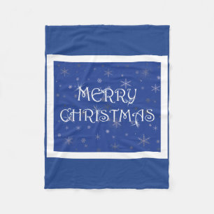 Couverture Polaire Joyeux Noël en bleu avec des flocons de neige