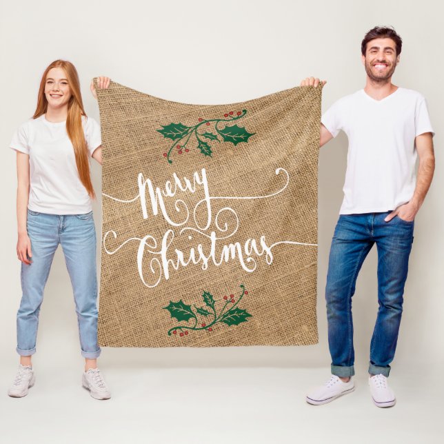 Couverture Polaire Joyeux Noël Faux Texture Burlap (En situation)