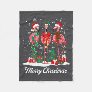 Couverture Polaire Joyeux Noël Flamant Rose Chapeau de Père Noël Lumi