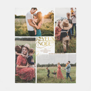 Couverture Polaire Joyeux Noel French Christmas Four Photo Collage