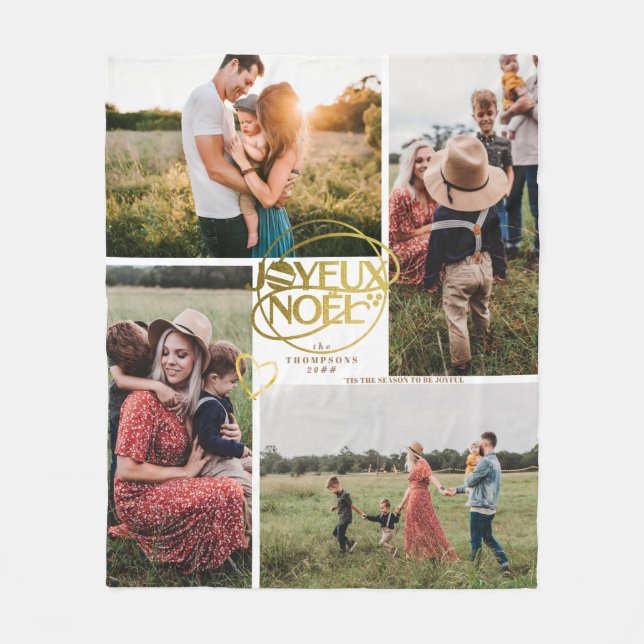 Couverture Polaire Joyeux Noel French Christmas Four Photo Collage (Devant)
