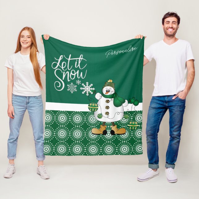 Couverture Polaire Joyeux Noël Green Snowman (En situation)