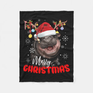 Couverture Polaire Joyeux Noël Light Reindeer Moo Deng Santa Hat
