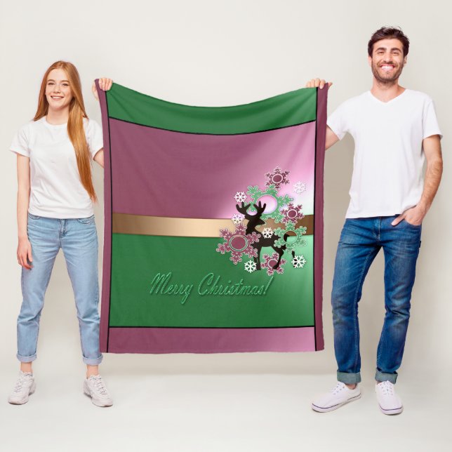 Couverture Polaire Joyeux Noël! , nouvel an, cerf de Noël, neige (En situation)