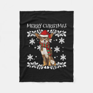 Couverture Polaire Joyeux Noël Ornement Brown Chihuahua Xmas
