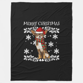 Couverture Polaire Joyeux Noël Ornement Brown Chihuahua Xmas
