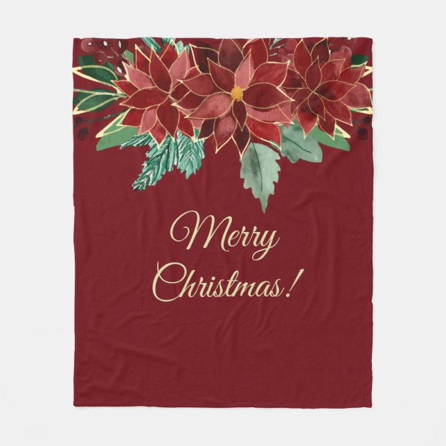 Couverture Polaire Joyeux Noël Poinsettia (Devant)