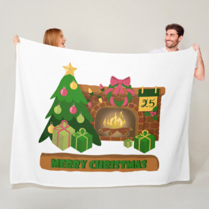 Couverture Polaire Joyeux Noël près de la cheminée bonfire xmas arbre