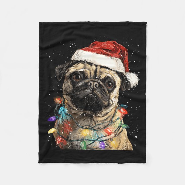 Couverture Polaire Joyeux Noël Pug mignon  (Devant)