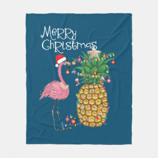 Couverture Polaire Joyeux Noël rose Flamant rose Noël