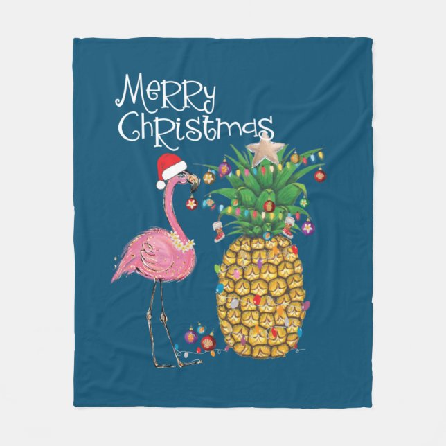 Couverture Polaire Joyeux Noël rose Flamant rose Noël (Devant)