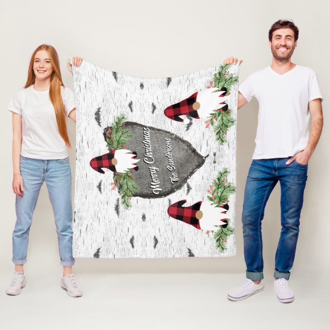 Couverture Polaire Joyeux Noël Rouge Buffalo Plaid Gnomes Sherpa Bl (En situation)