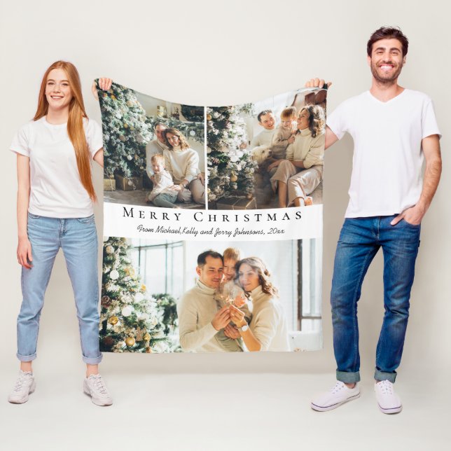 Couverture Polaire joyeux noël script moderne 3 photos collage (En situation)