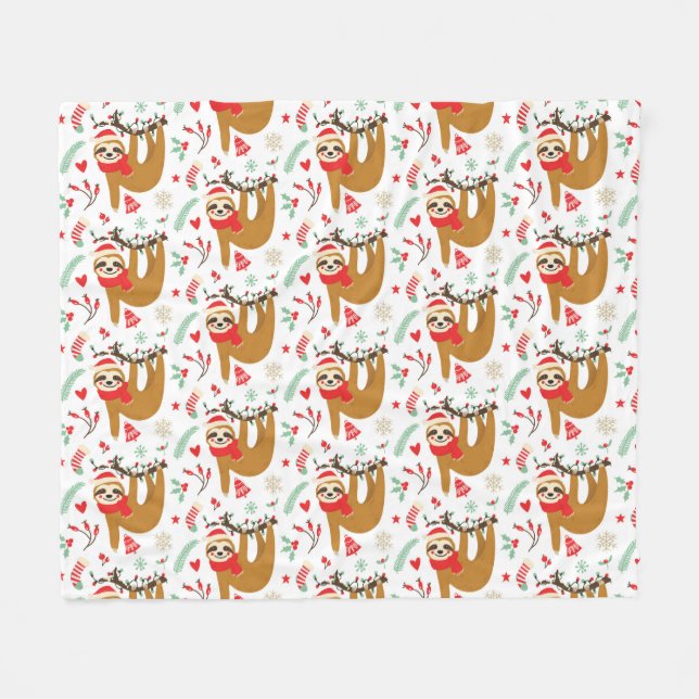 Couverture Polaire Joyeux Noël Sloth | Vacances (Devant (Horizontal))
