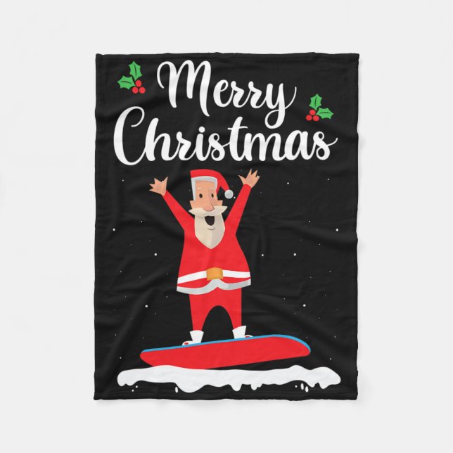 Couverture Polaire Joyeux Noël Snowboard Santa Claus Boarder E (Devant)