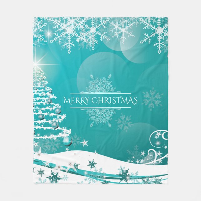 Couverture Polaire Joyeux Noël Snowflakes Arbre Fleurs & Étoiles (Devant)