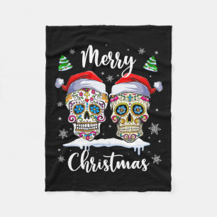 Couverture Polaire Joyeux Noël Sugar Crâne Santa Chapeau Famille Noël