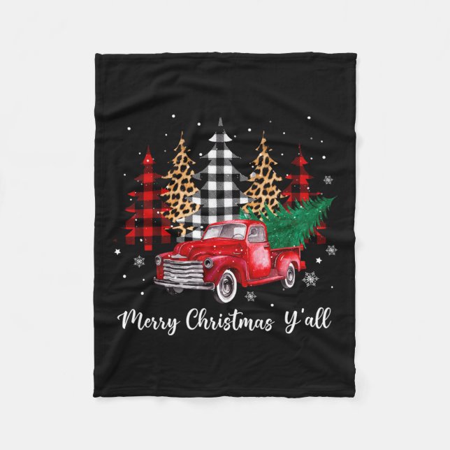 Couverture Polaire Joyeux Noël Y'all Red Truck Noël Famille M (Devant)