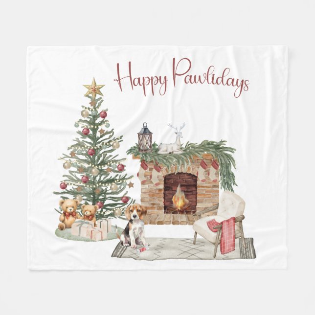 Couverture Polaire Joyeux Pawlidays Design de Chien - Beagle (Devant (Horizontal))