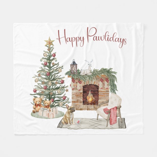 Couverture Polaire Joyeux Pawlidays Design de Chien - Bouledogue Fran (Devant (Horizontal))