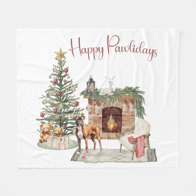Couverture Polaire Joyeux Pawlidays Design de Chien- Boxer (Devant (Horizontal))